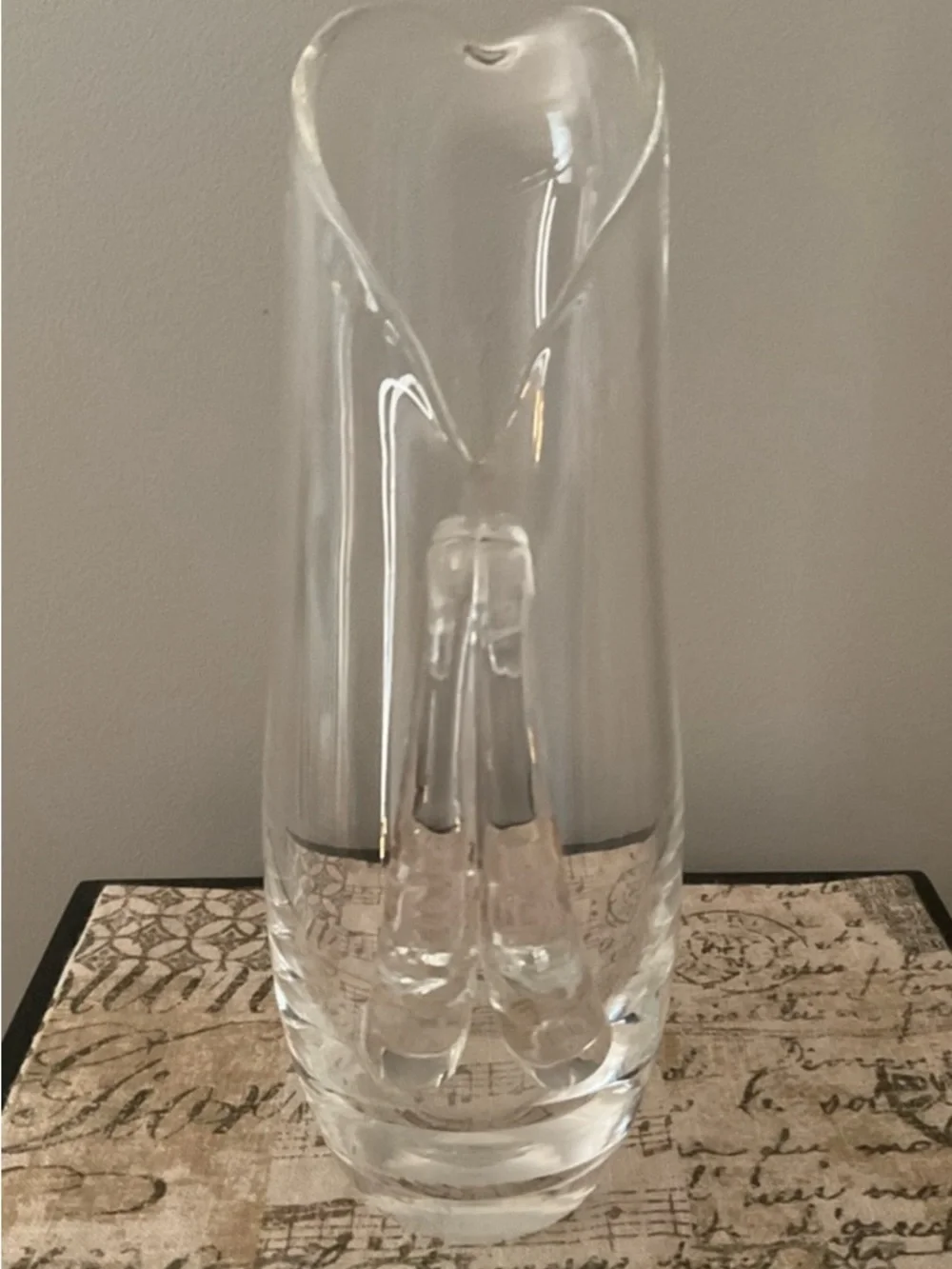 Steuben Signed Crystal Pitcher #8077 Lloyd Atkins Split Handle Art Glass MCM